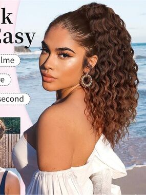 Curly  High Ponytail Hairpiece in Two Tone Brown Red color synthetic
